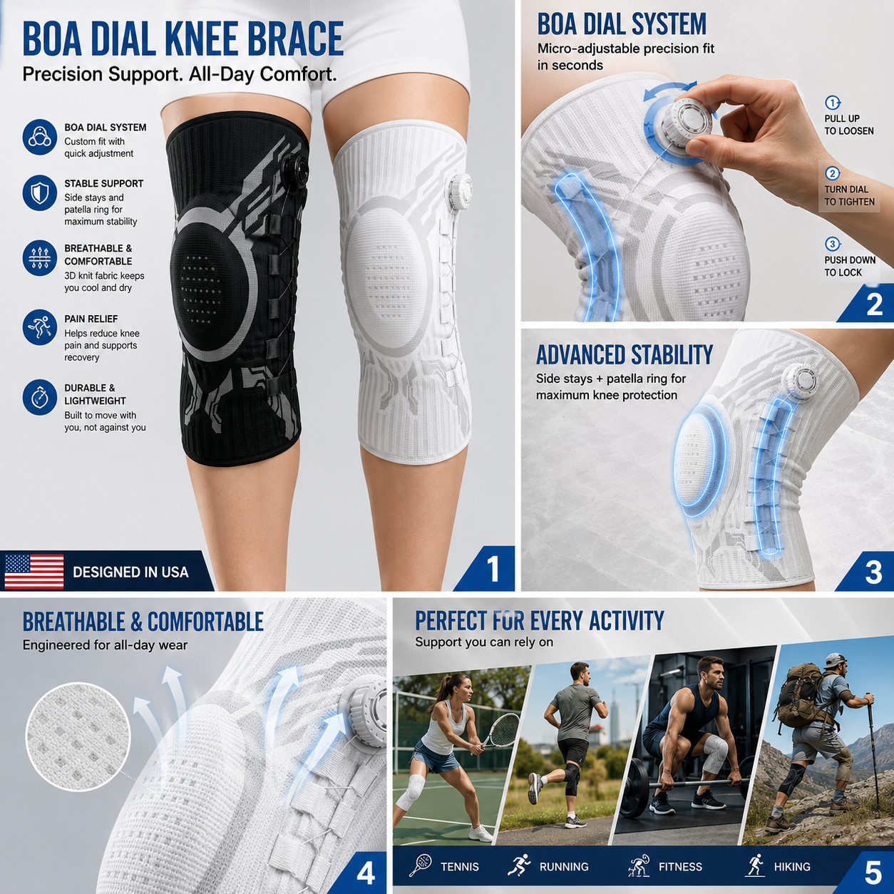 Adjustable Compression Knee Brace Patella Stabilizer Meniscus Support Large
