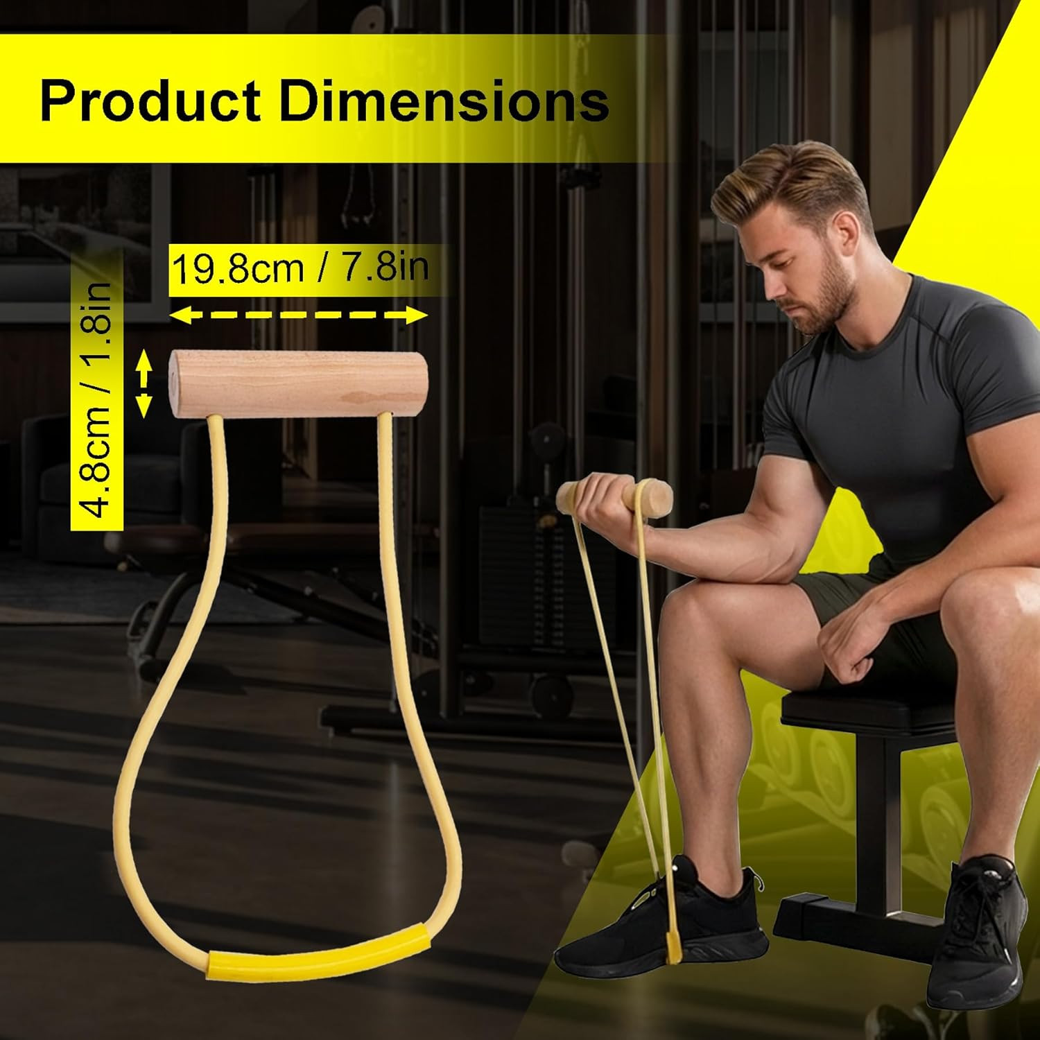 Wrist & Forearm Trainer with Wooden Handle for Grip Strength & Biceps Training