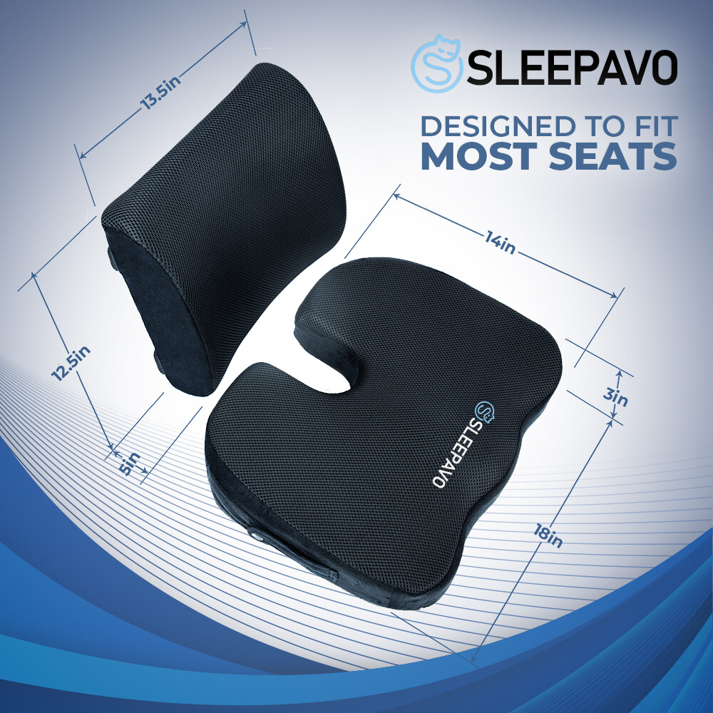 Sleepavo Memory Foam Seat Cushion for Office Chair – Orthopedic Back & Butt