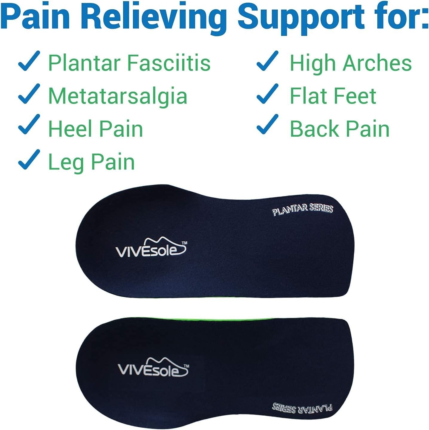 Plantar Fasciitis Support Insoles for Women & Men – Customizable 3/4 Arch Design