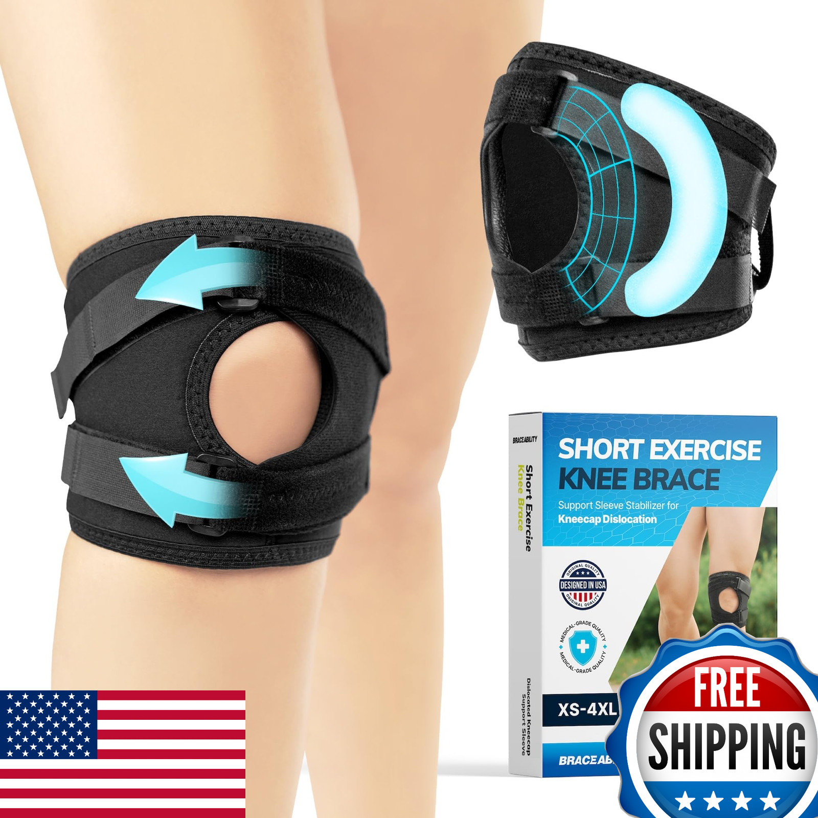 BraceAbility Plus Size Patellar Tracking Short Knee Brace – XXXXL Walking Exerc