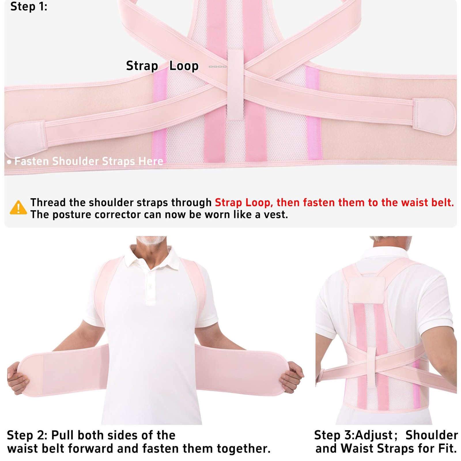 Ycctvar Back Brace Posture Corrector for Seniors Women and Men Small, Pink