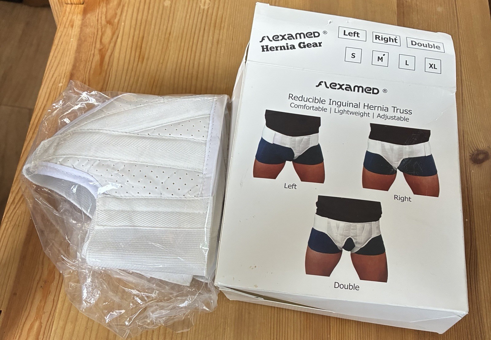 FlexaMed Inguinal Hernia Belt Gear Groin White Right Medium 32-36 New Open Box