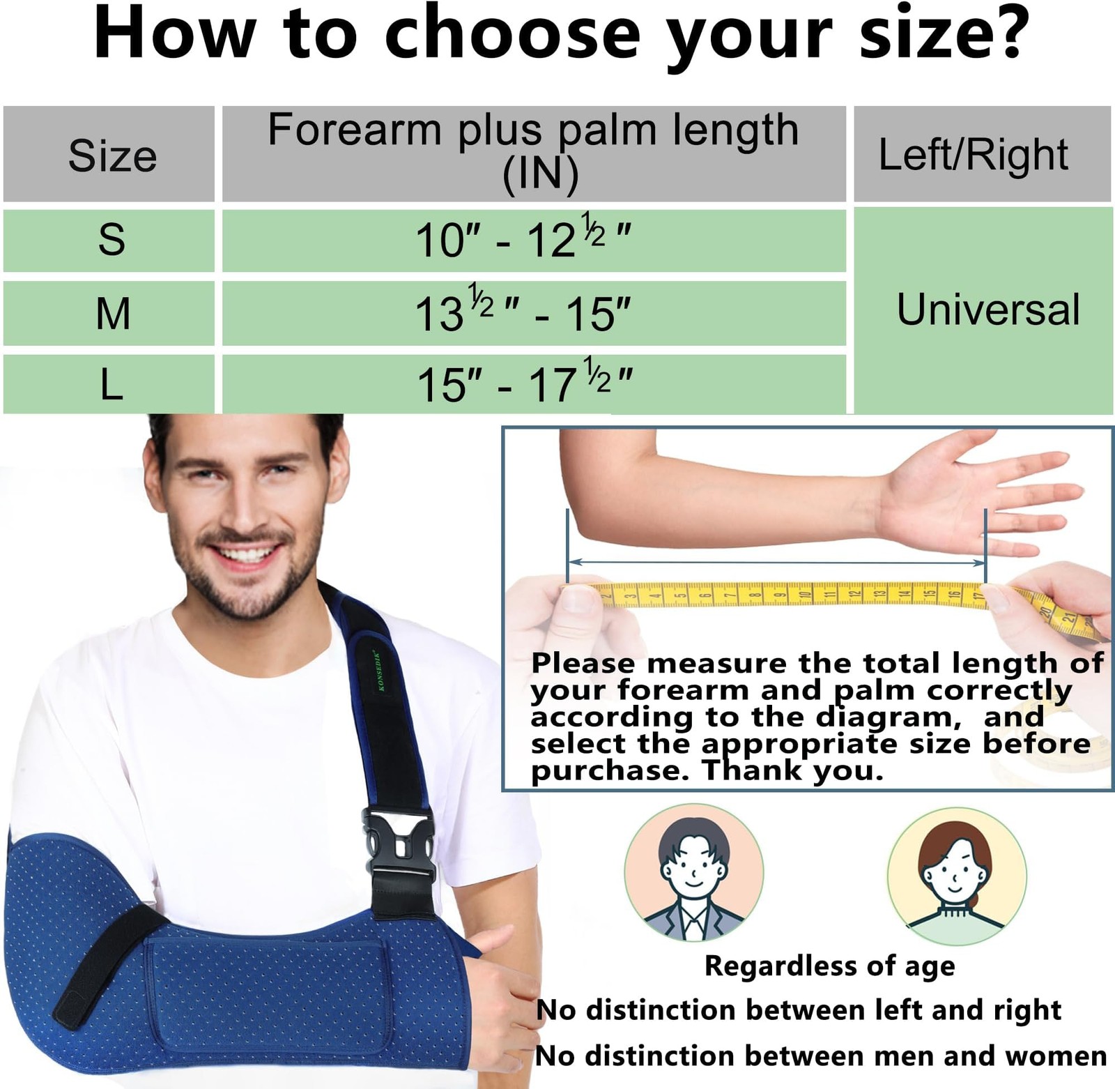 KONSEDIK Arm Sling Shoulder Support,Breathable Padded Brace with Pocket&Thumb…