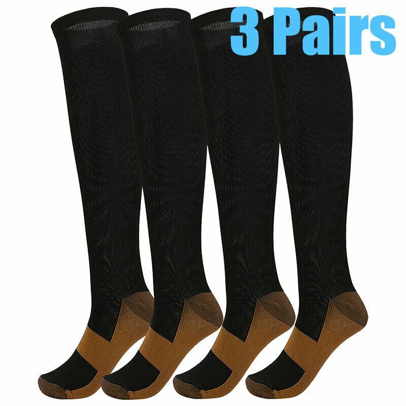 3PK Copper Infused Compression Socks Anti-Fatigue Stocking Varicose Vein Unisex