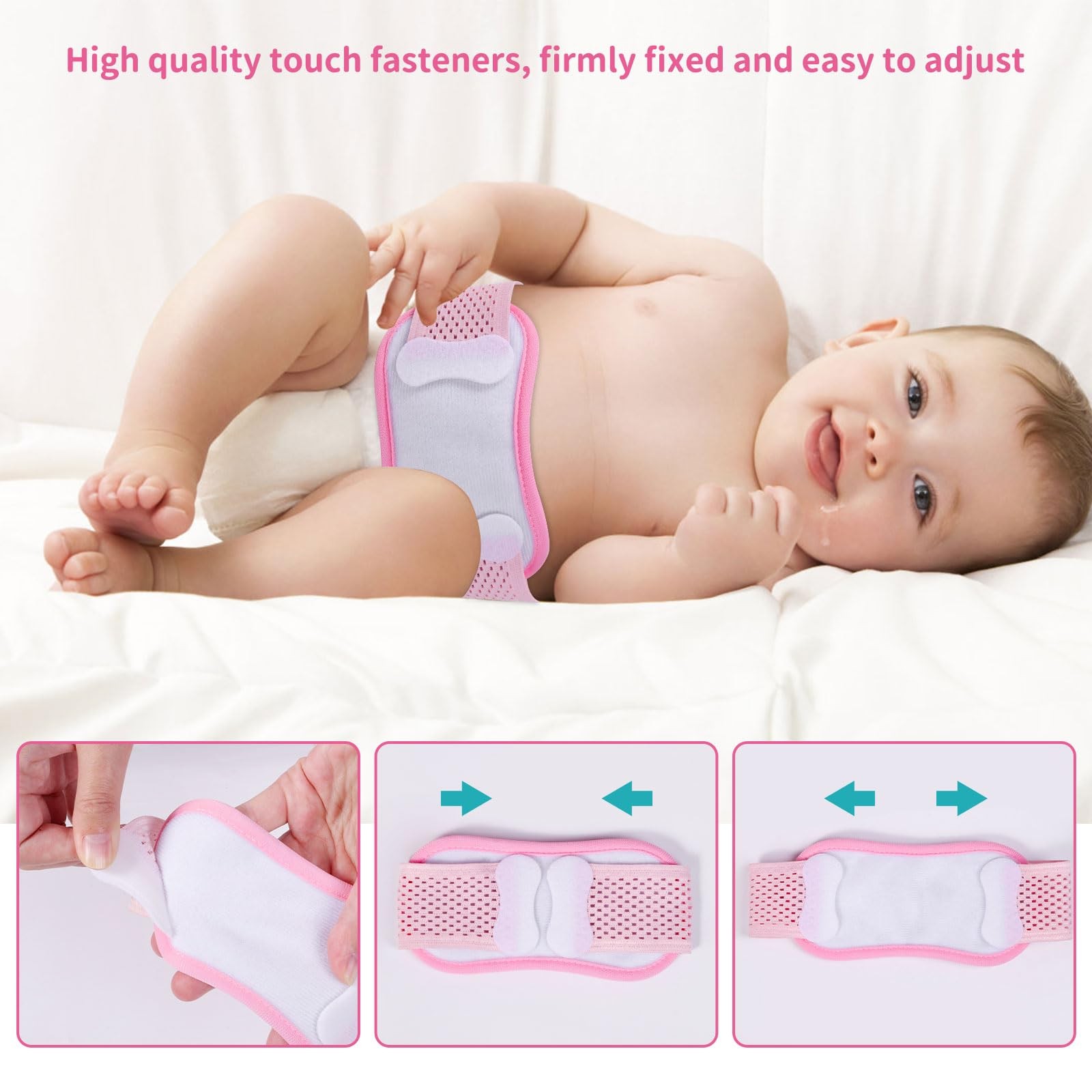 Baby Umbilical Hernia Belt Navel Band 3 Compression Pads 14-21 Inch Pink