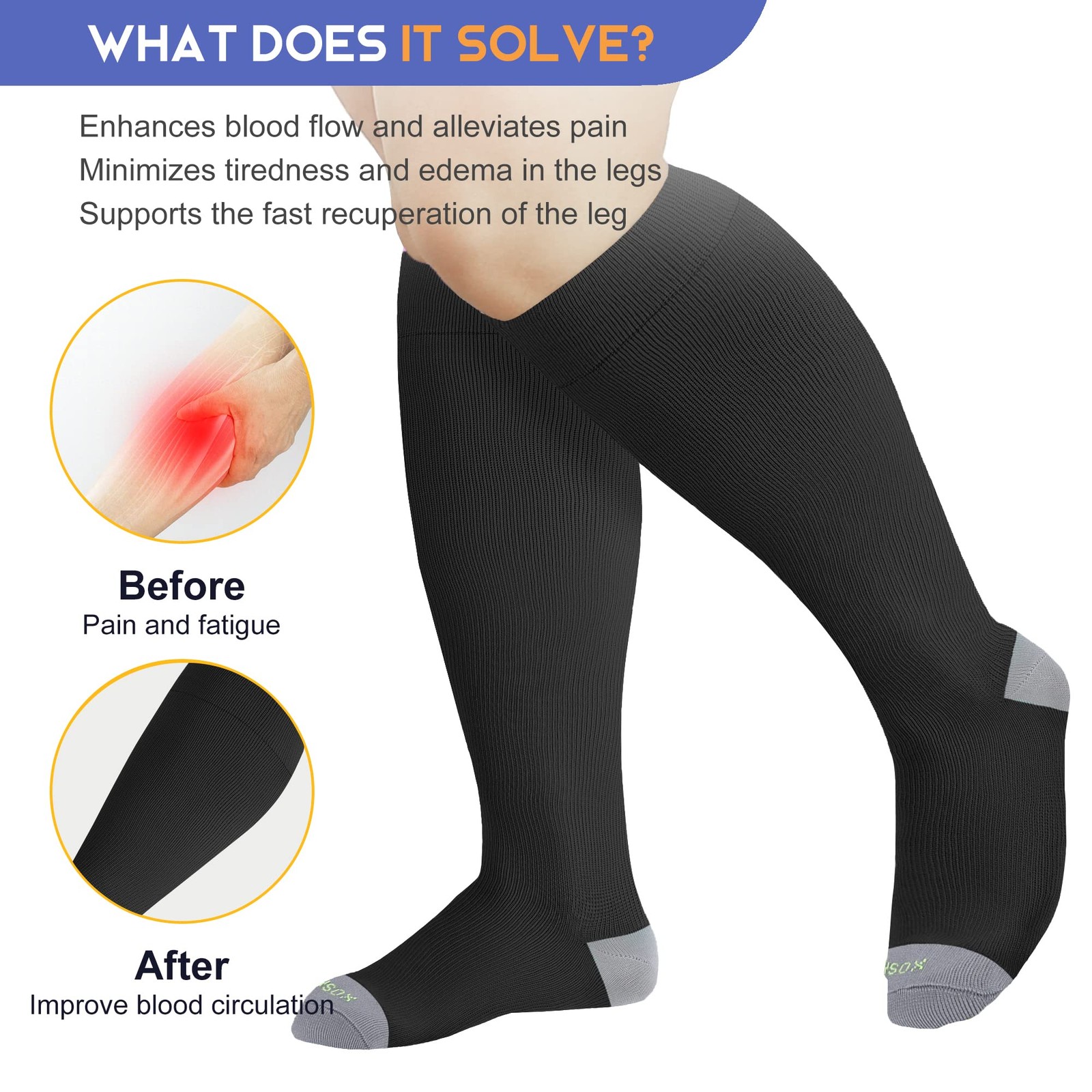 Wide Calf Compression Socks for Women Men Plus Size 15-20 mmHg Extra Large Kn…