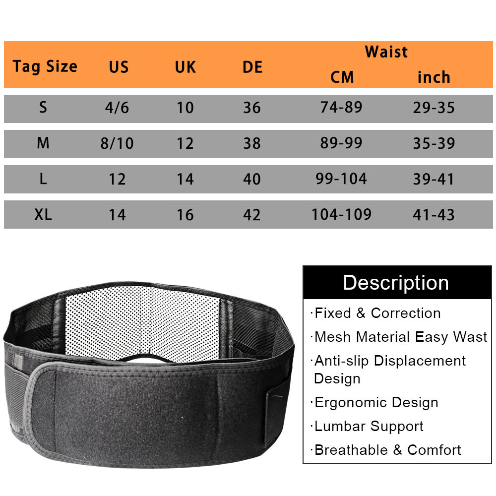 Magnetic Self Heating Back Support Brace Lumbar Lower Waist Belt Pain Relief Men
