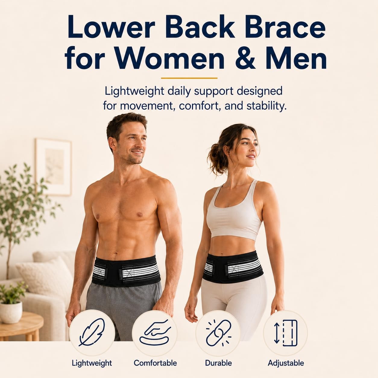 Lightweight Back Brace Lower Back Pain Adjustable Lumbar Support Belt Sciatica