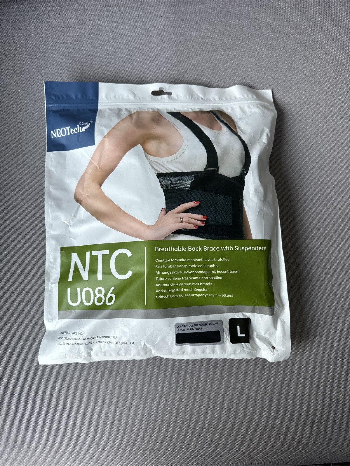 NeoTech Care Back Brace with Suspenders/Shoulder Straps – Light Breathable Large