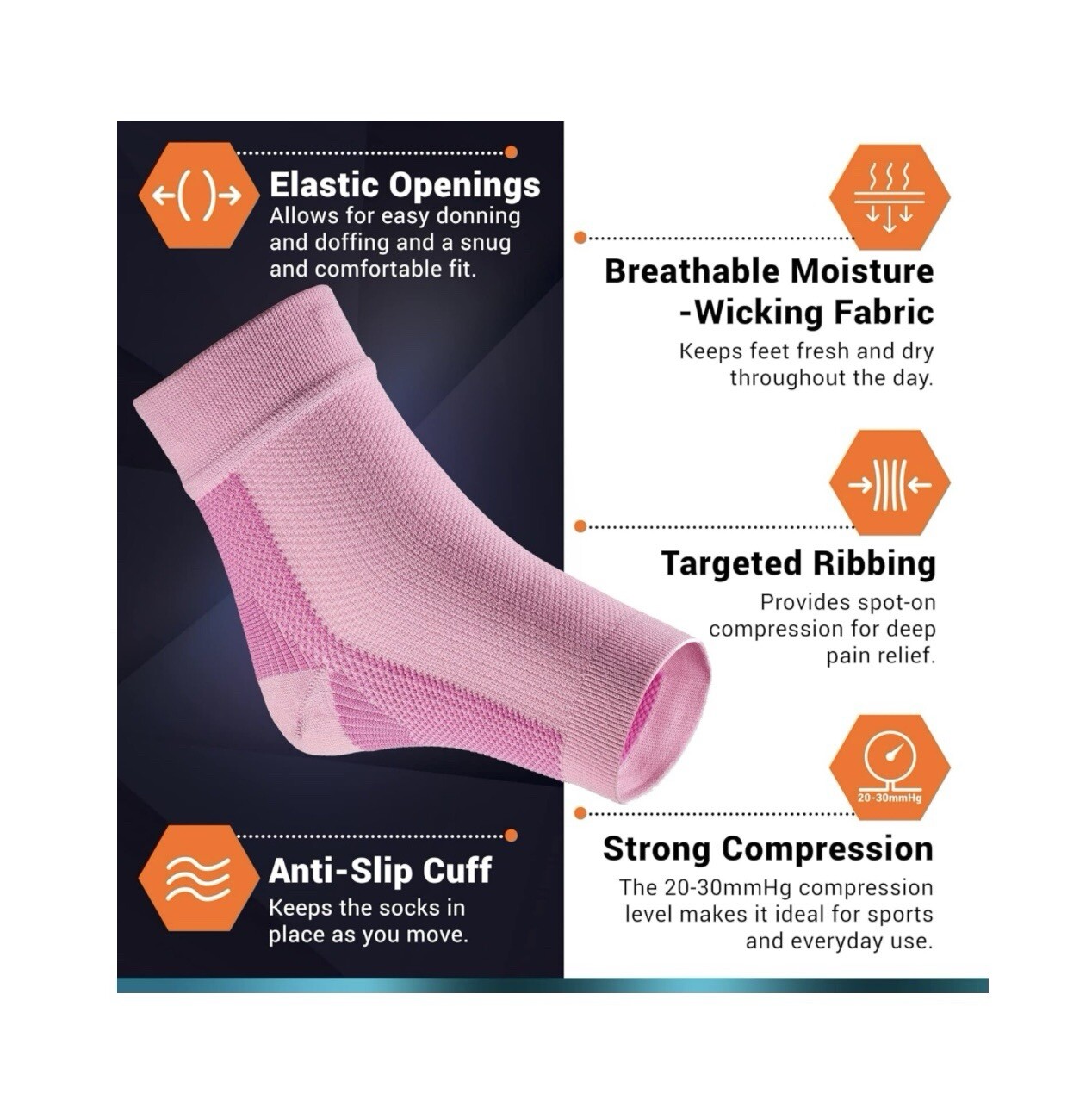 NWT-PhysFlex Unisex Size L Pink Compression Foot Sleeve Arch Support