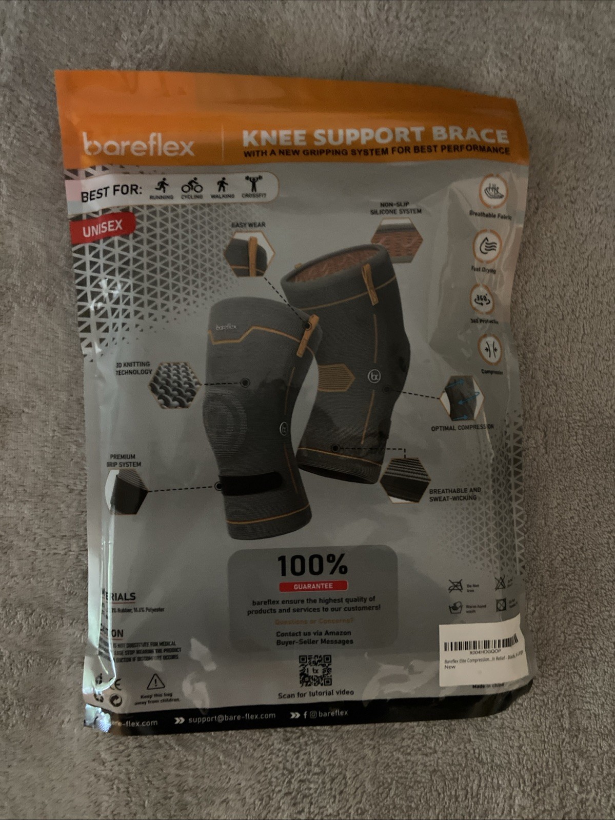 Bareflex Elite Knee Brace Pair UnisexPremium Compression Support Black Pain