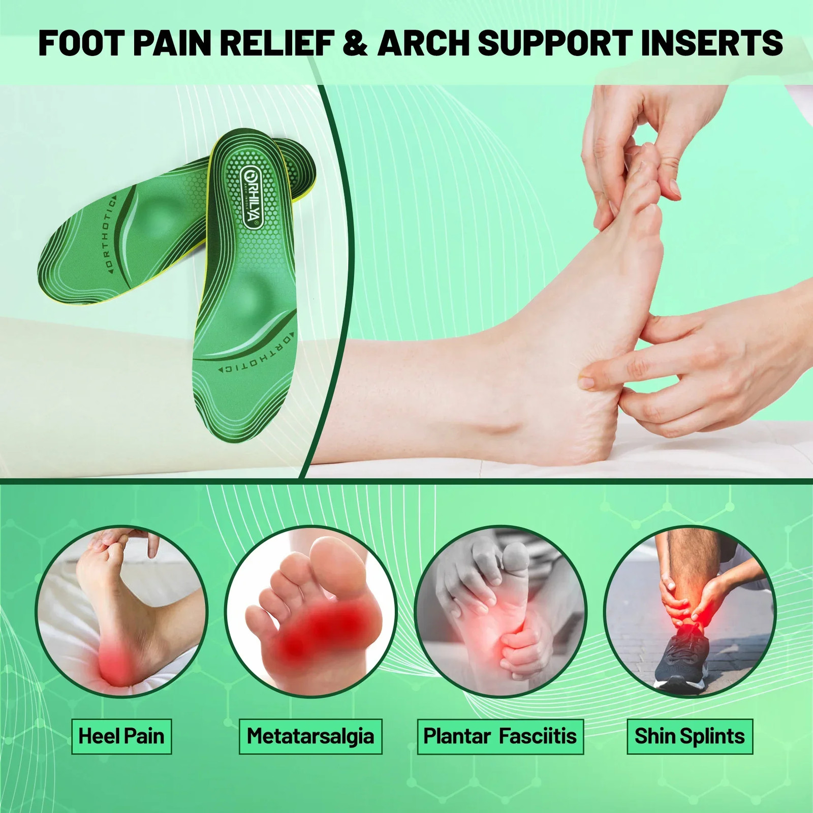 Plantar Fasciitis Relief Orthopedic Insole Flat Feet High Arch Support In