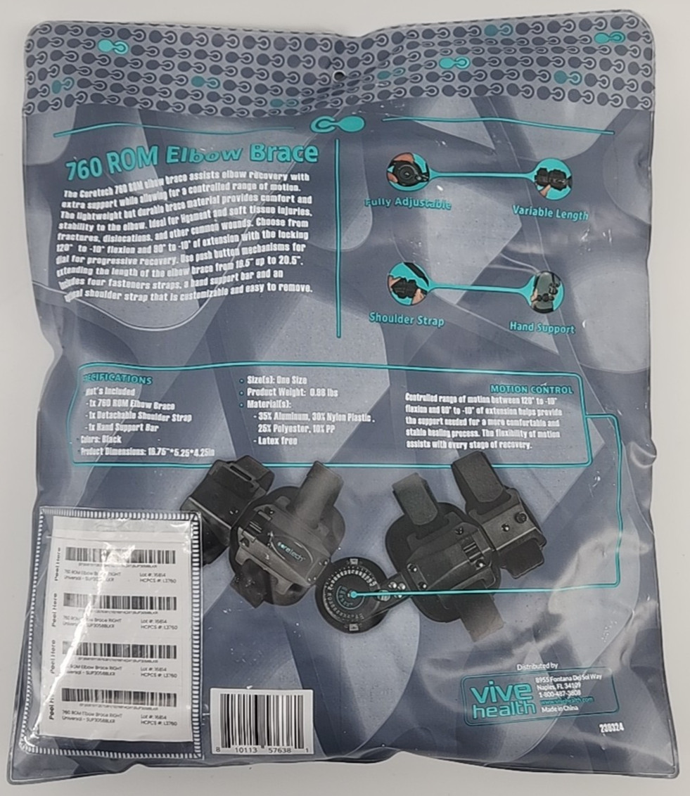 Coretech Vive 760 ROM Elbow Brace RIGHT Adjustable Hinged L3760 NEW