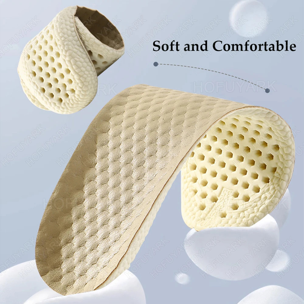 PU Sports Insoles for Sneakers Soft Leather Inner Soles Shock Absorption Breatha