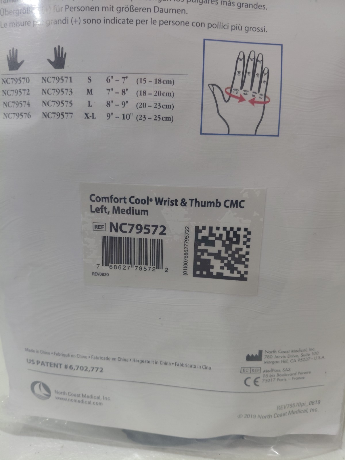 NEW Comfort Cool Wrist & Thumb CMC Black Left Medium NC79572