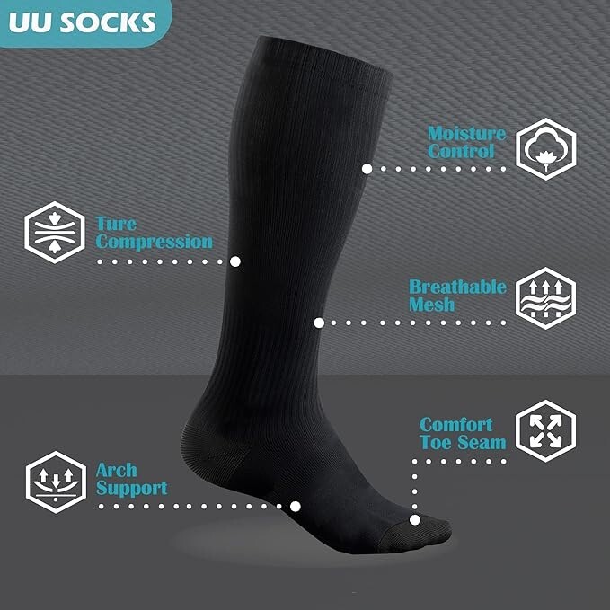 3 Pairs Medical Compression Socks for Women and Men 20-30 mmHg Knee High Socks