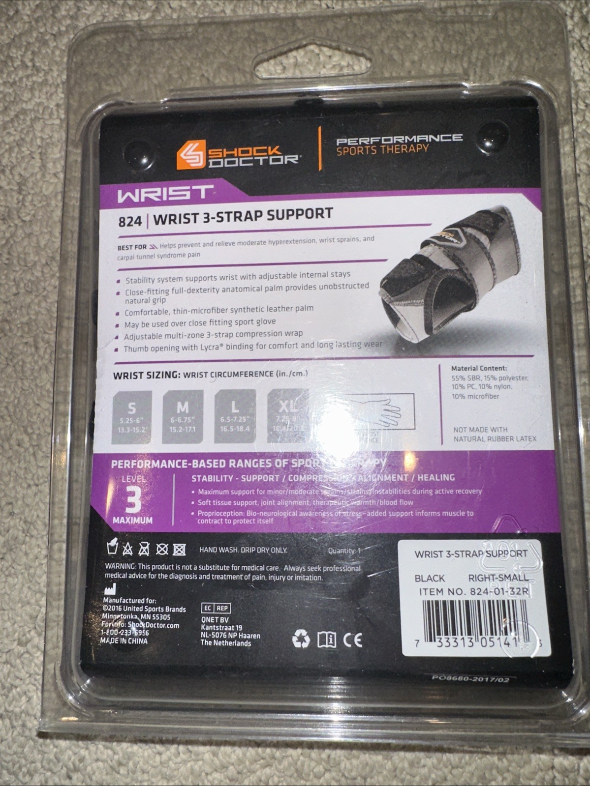 Shock Doctor Wrist 3-Strap Support – Performance Level 3: Right Size S – 824