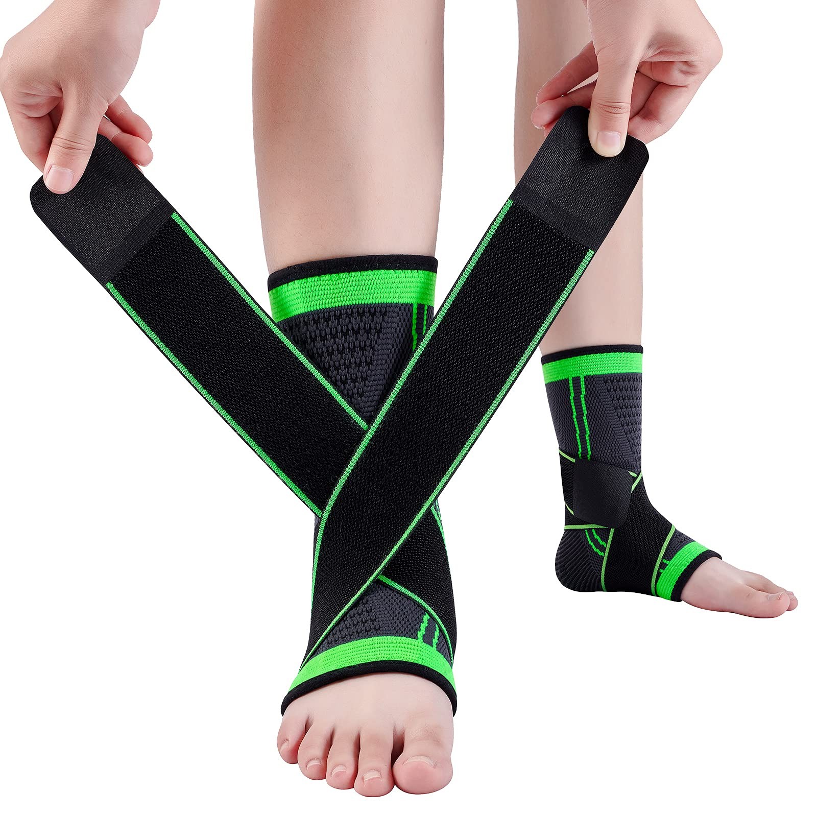 Ankle Support Brace, Breathable One Size, Single, 1PCS, black and green