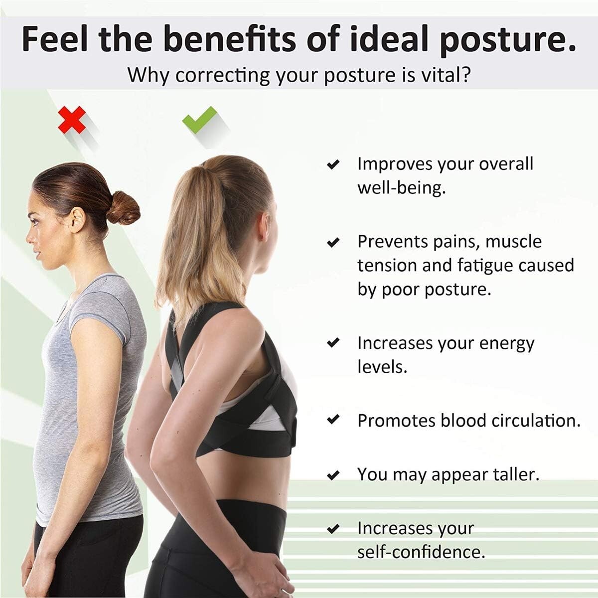 Posture Corrector for Women and Men Under Clothes, Adjustable Shoulder Straps. L