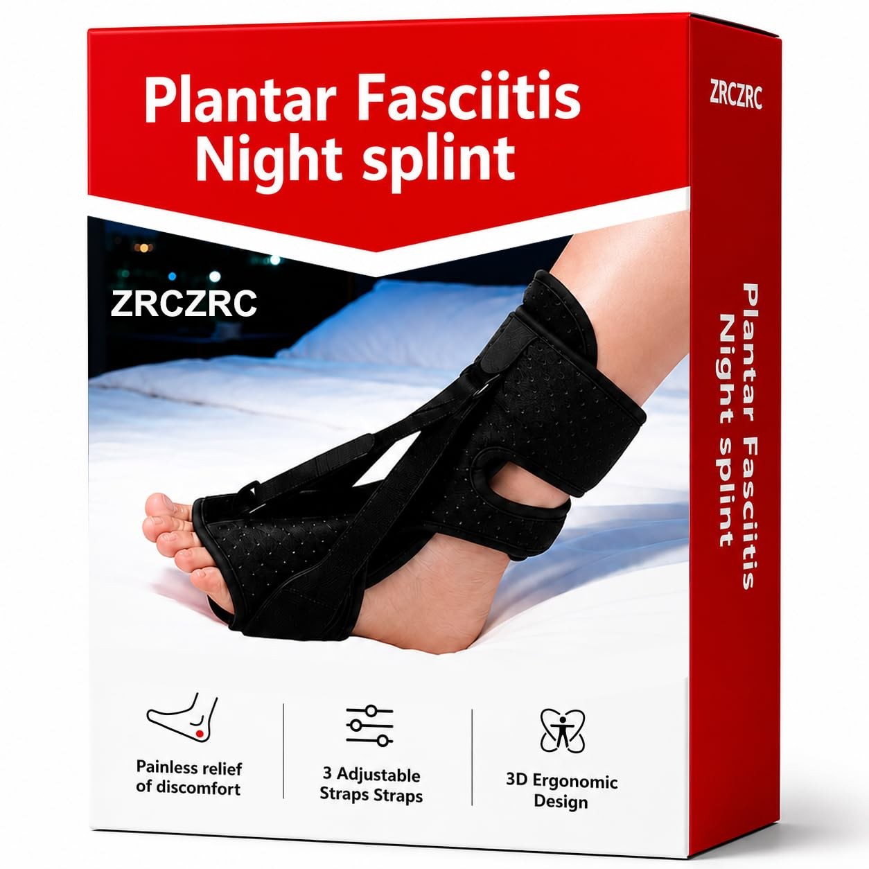 Plantar Fasciitis Night Splint for Sleeping, Soft Memory Foam Foot Brace, Adjust