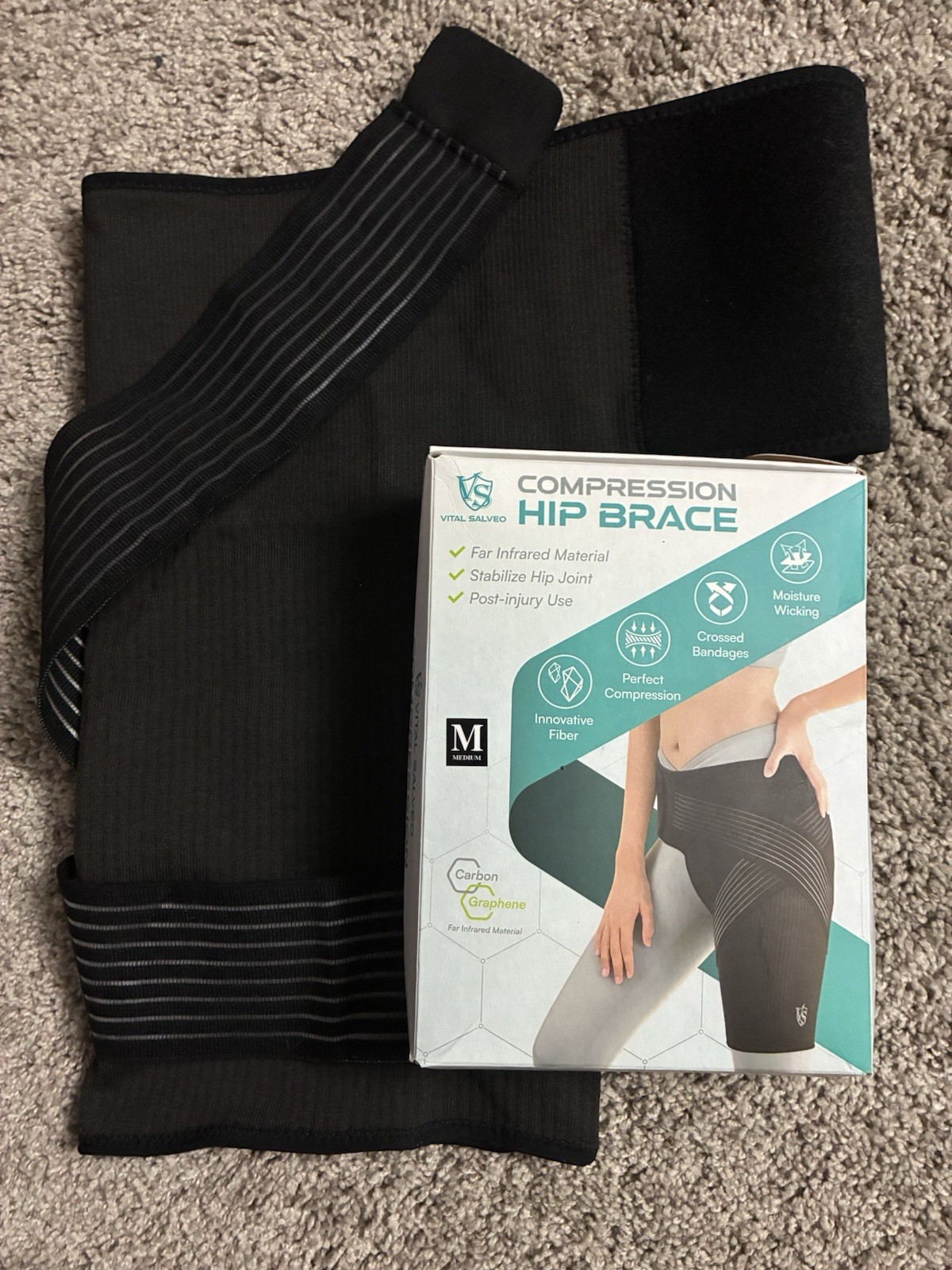 Vital Salveo Recovery Compression Hip Brace – Carbon Graphene – Medium – CJ-7205