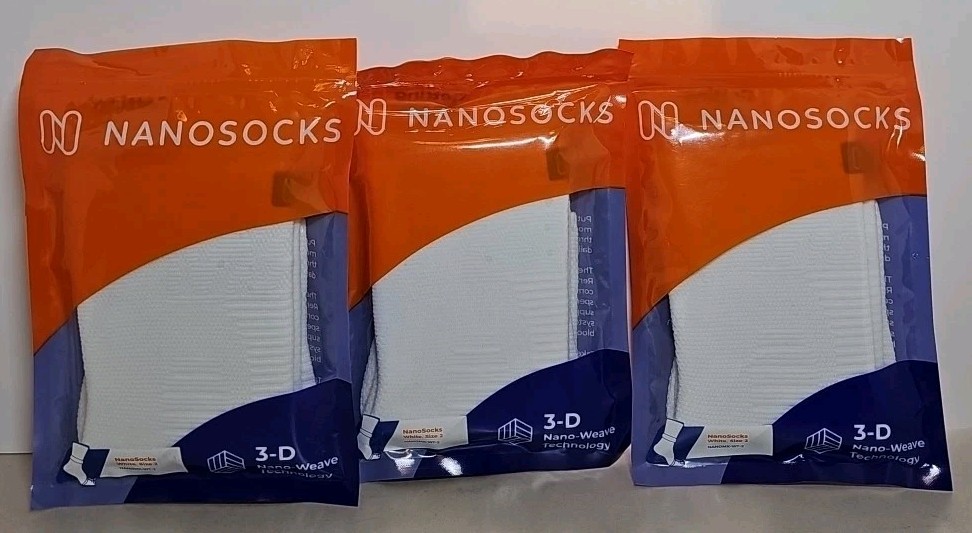 3 Pair NANOSOCKS 3D Nano-Weave White Compression Socks Size 2 NANOMX-WT-2