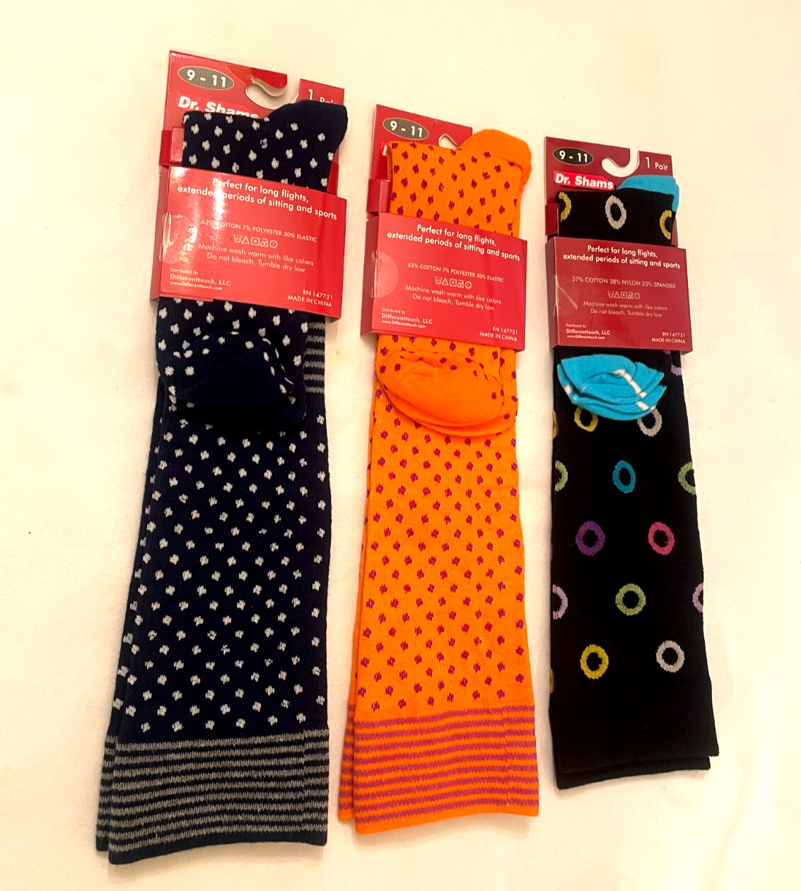 3 pair Compression Knee Hi Support Socks 8-15 MMHG Graduated 9-11 Dr. Shams