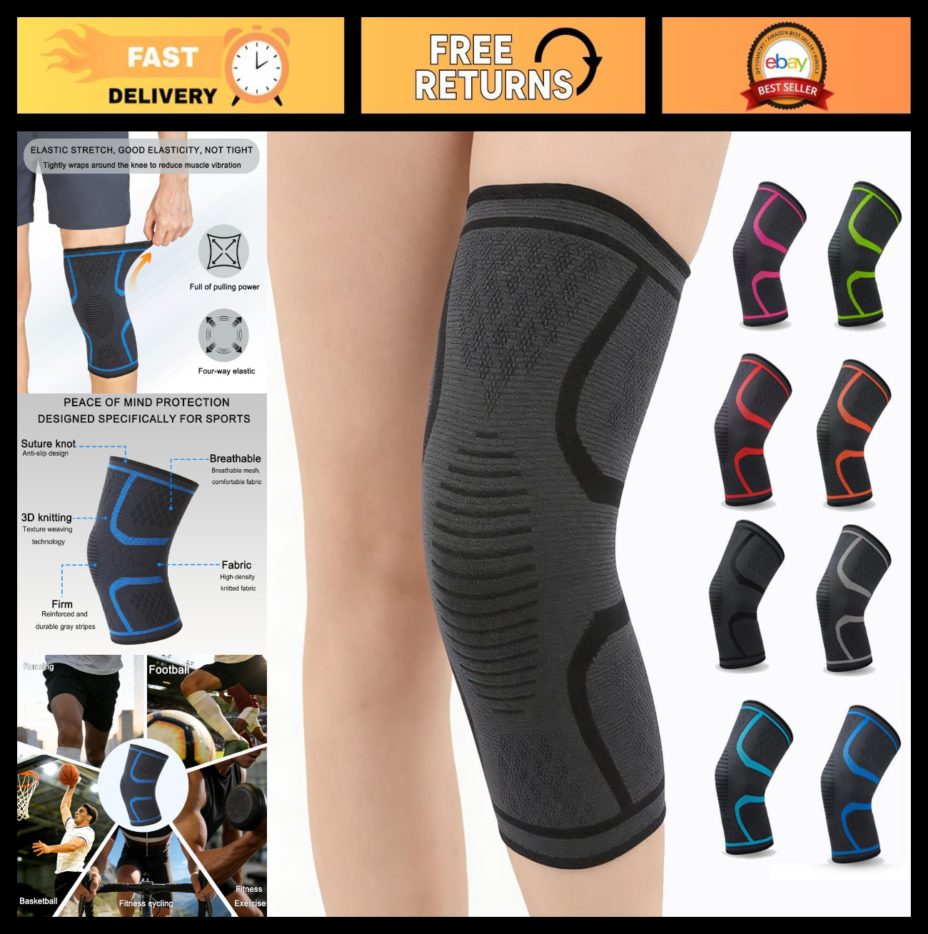 2-Pack Compression Knee Sleeves for Men & Women – Support for Running, Weightlif