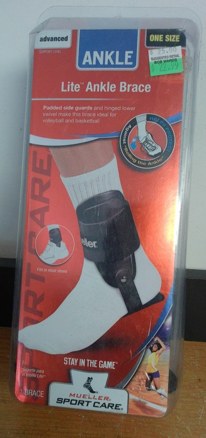 NEW MUELLER 4552 ADVANCED LITE ANKLE BRACE WITH STRAP 0NE SIZE BLACK