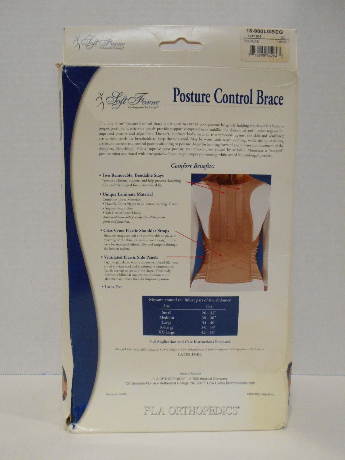 FLA ORTHOPEDICS Posture Control Brace – Beige – Size L – For Men & Women
