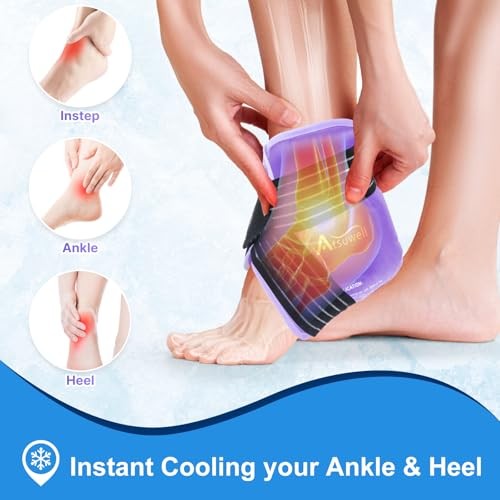Atsuwell Ankle Ice Pack Wrap 2 Pack Reusable Gel Cold Compress Foot Heel Purple