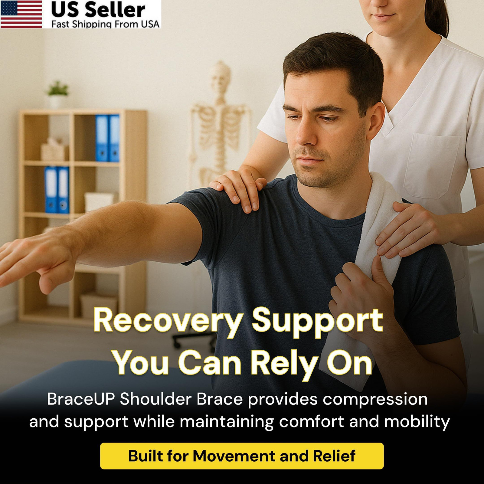 BraceUP Shoulder Brace with Adjustable Support and Ice Pad Pocket for Black