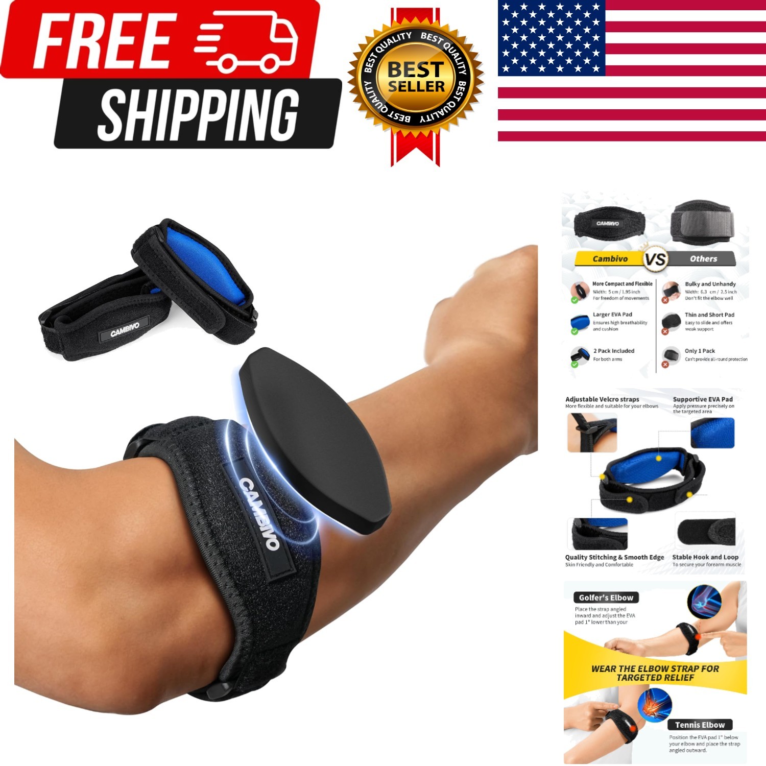 2 Pack Tennis Elbow Brace for Men & Women, Elbow Pain Relief for Tendonitis, …