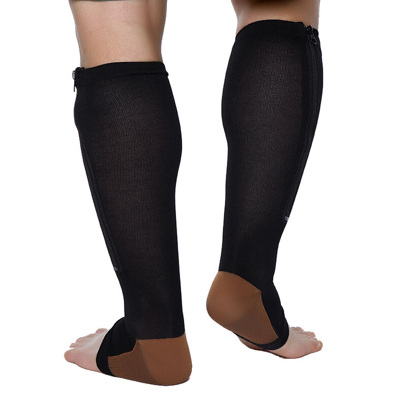 1 Pairs Copper Zipper Compression Socks Support Graduated Stockings 20-30mg