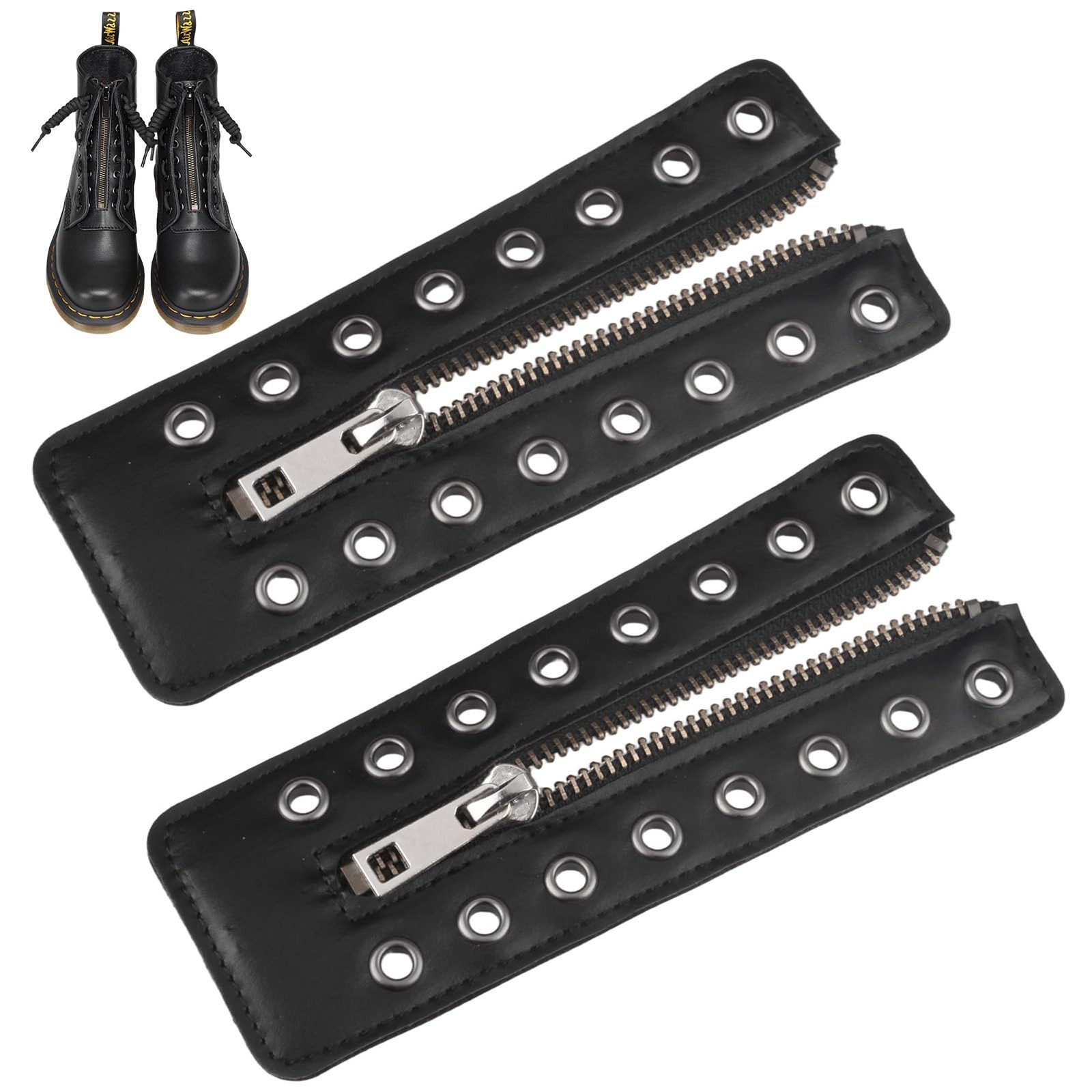 2 Pcs Boot Zipper Inserts, PU Leather Lace-In Zippers | 8 Metal Eyelet Copper