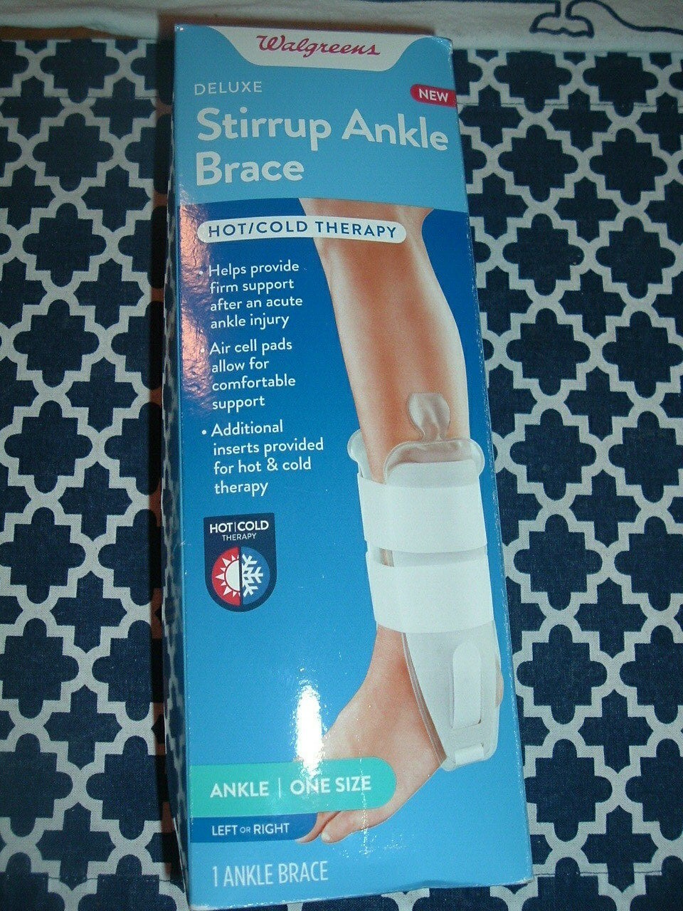 WALGREENS DELUXE STIRRUP ANKLE BRACE HOT/COLD THERAPY-1 BRACE-ONE SIZE