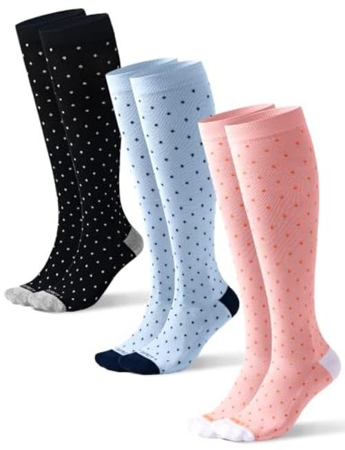 Light Compression Cotton Socks 8-15 mmHg for Medium-Large 3 Pairs – Polka Dots