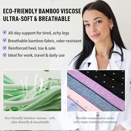 Bamboo Viscose Compression Socks Wide Calf 15-20 Medium Colorful Polka Dot