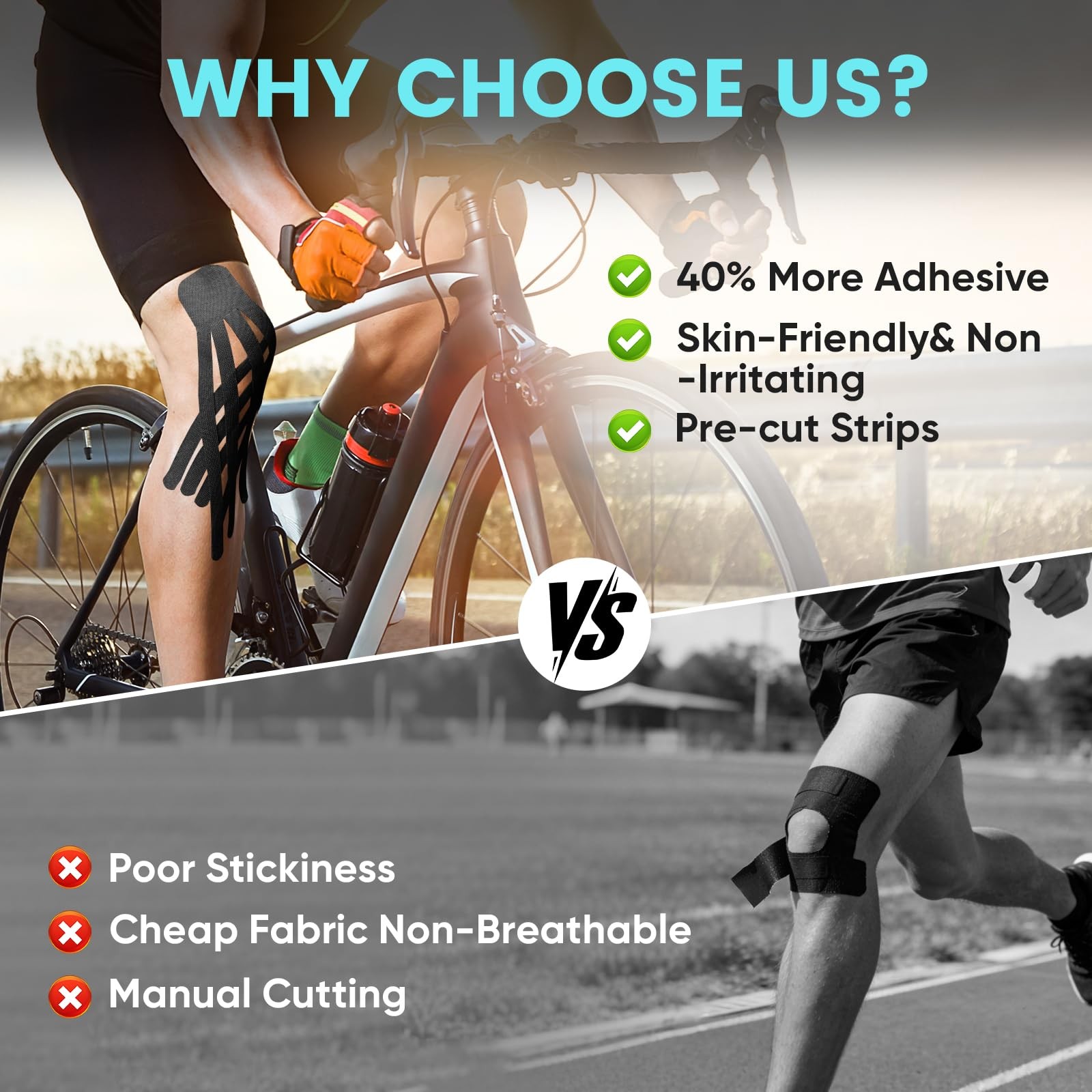 TEAWOO PreCut Kinesiology Tape 40 PCS Knee Pain Relief