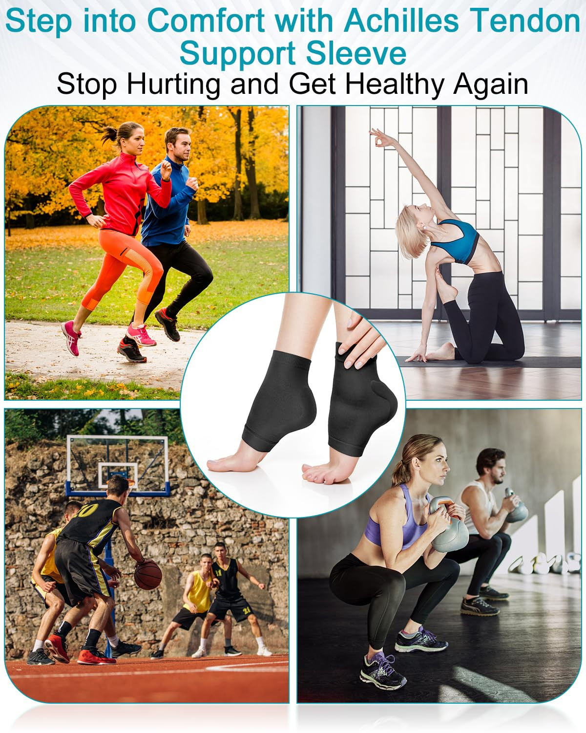 Achilles Tendon Sleeve with Silicone Heel Protector Cushion Pad, Achilles Tendon