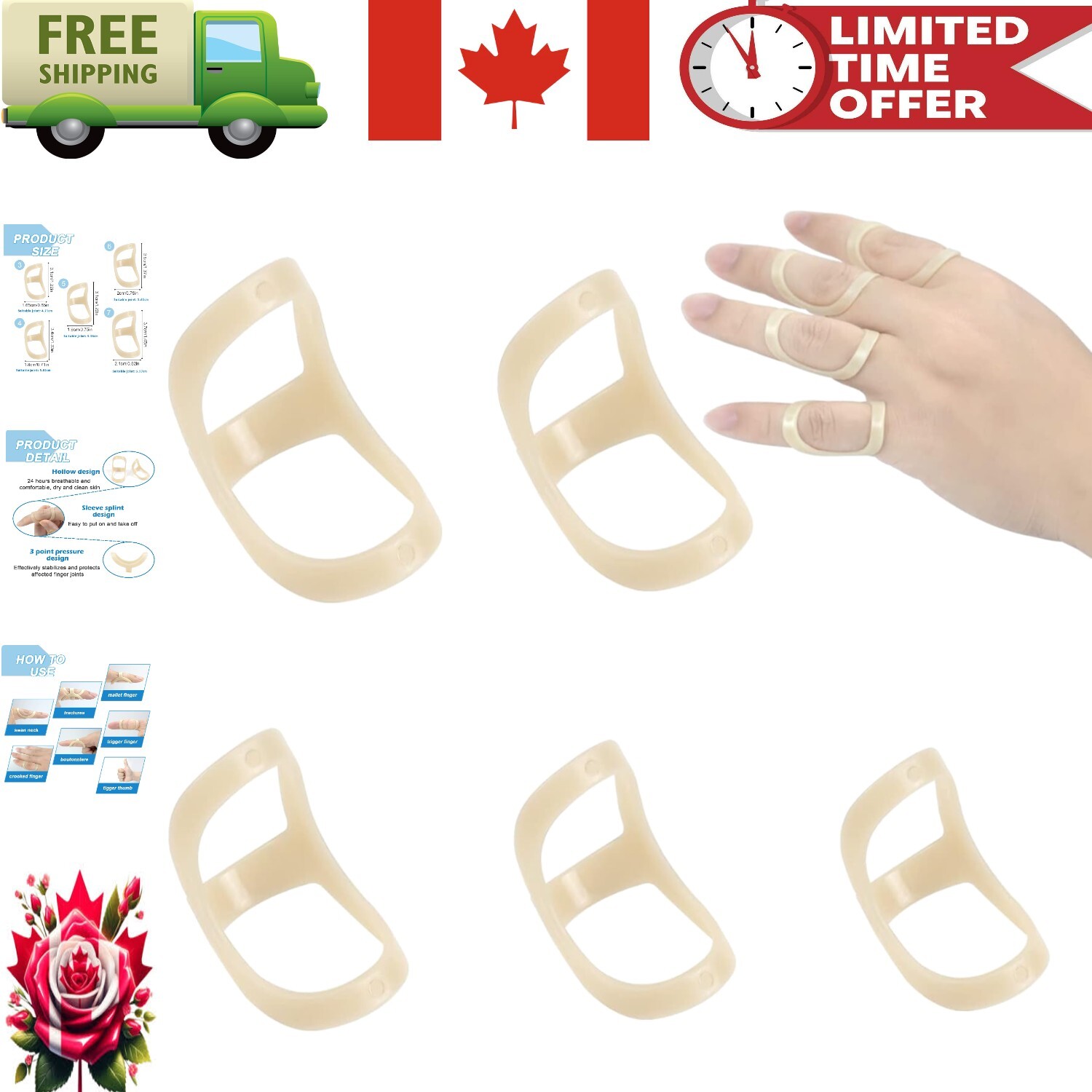 Durable Finger Brace Set – 5 Sizes for Arthritis & Trigger Finger Protection