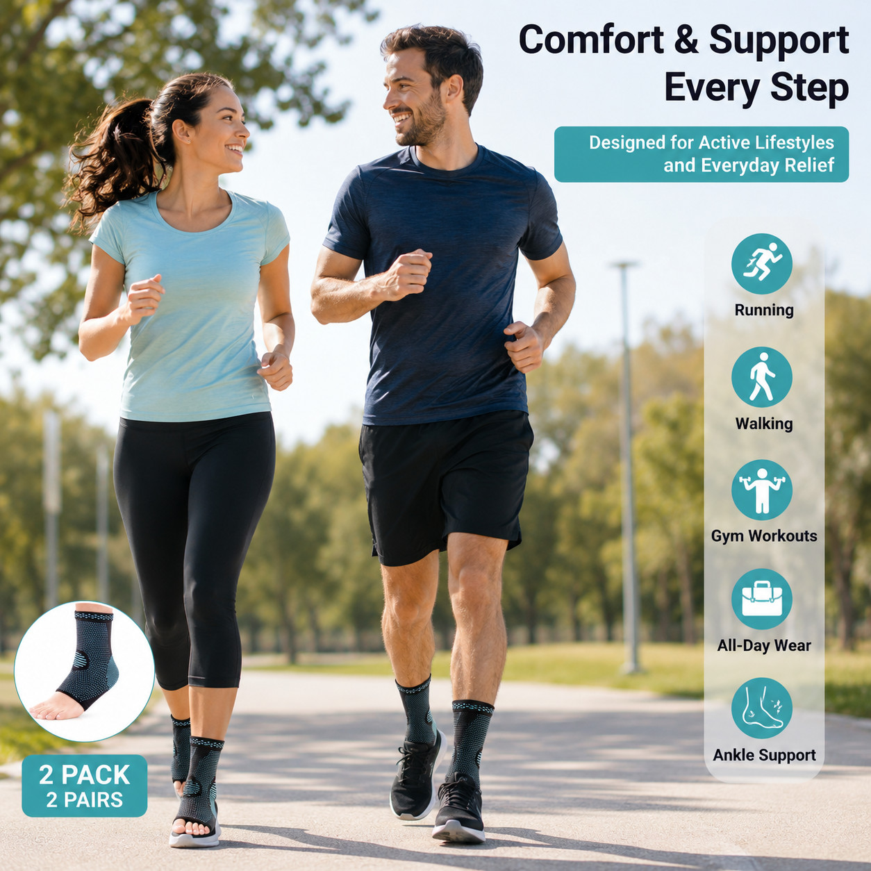 Ankle Compression Sleeve Brace Socks for Sprains Plantar Fasciitis Foot Support