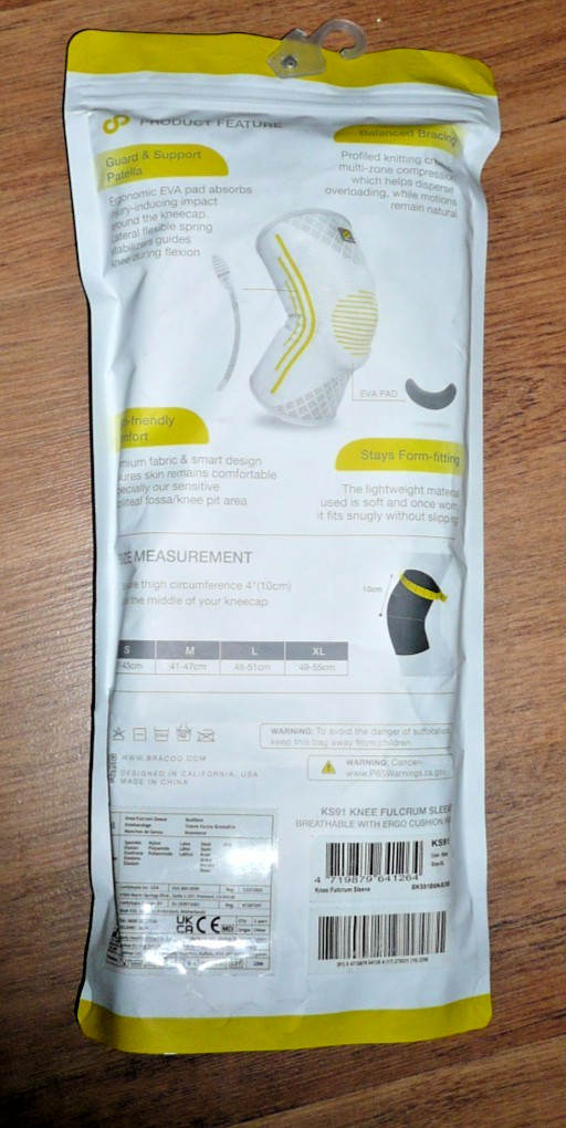 New BRACCO XL BLACK KS91 MODERATE KNEE FULCRUM SLEEVE 49-55cm ERGO CUSHION PAD