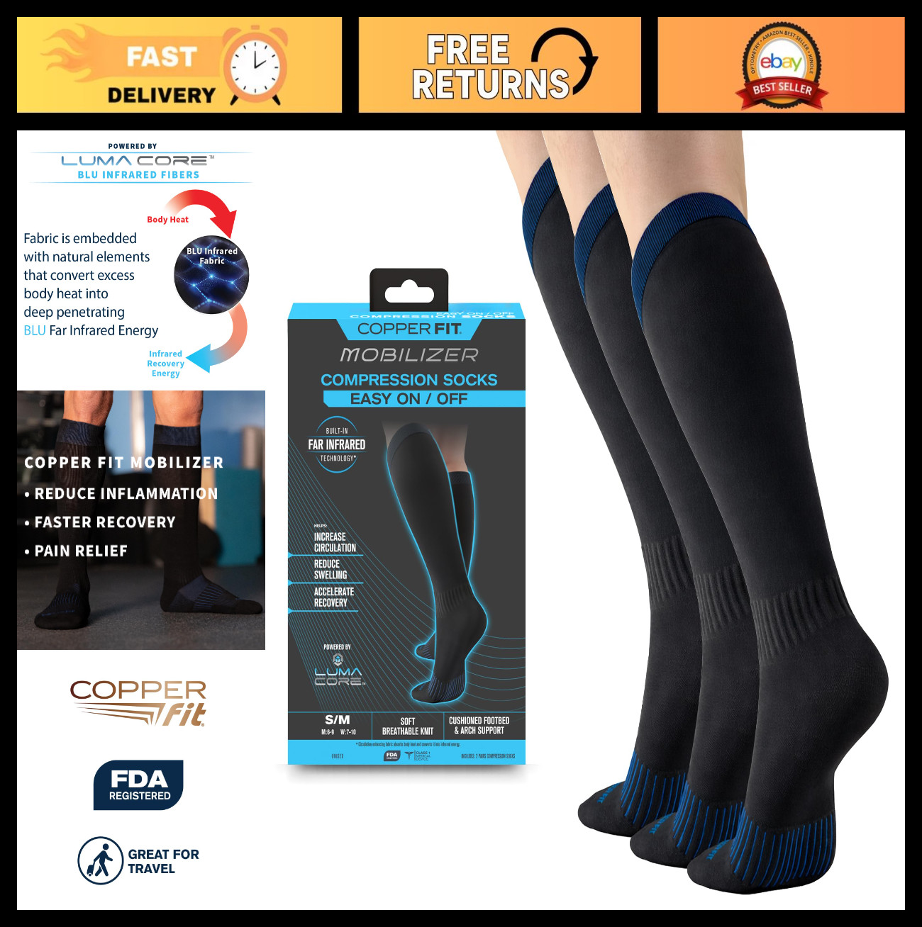 Compression Socks for Improved Circulation & Reduced Swelling – Easy On/Off, Men