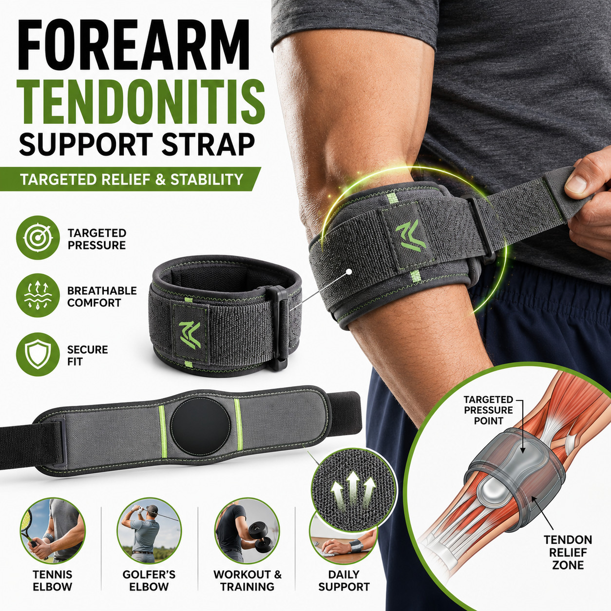 Tennis Elbow Brace Support Strap for Tendonitis Arthritis Golfer Arm Pain Relief