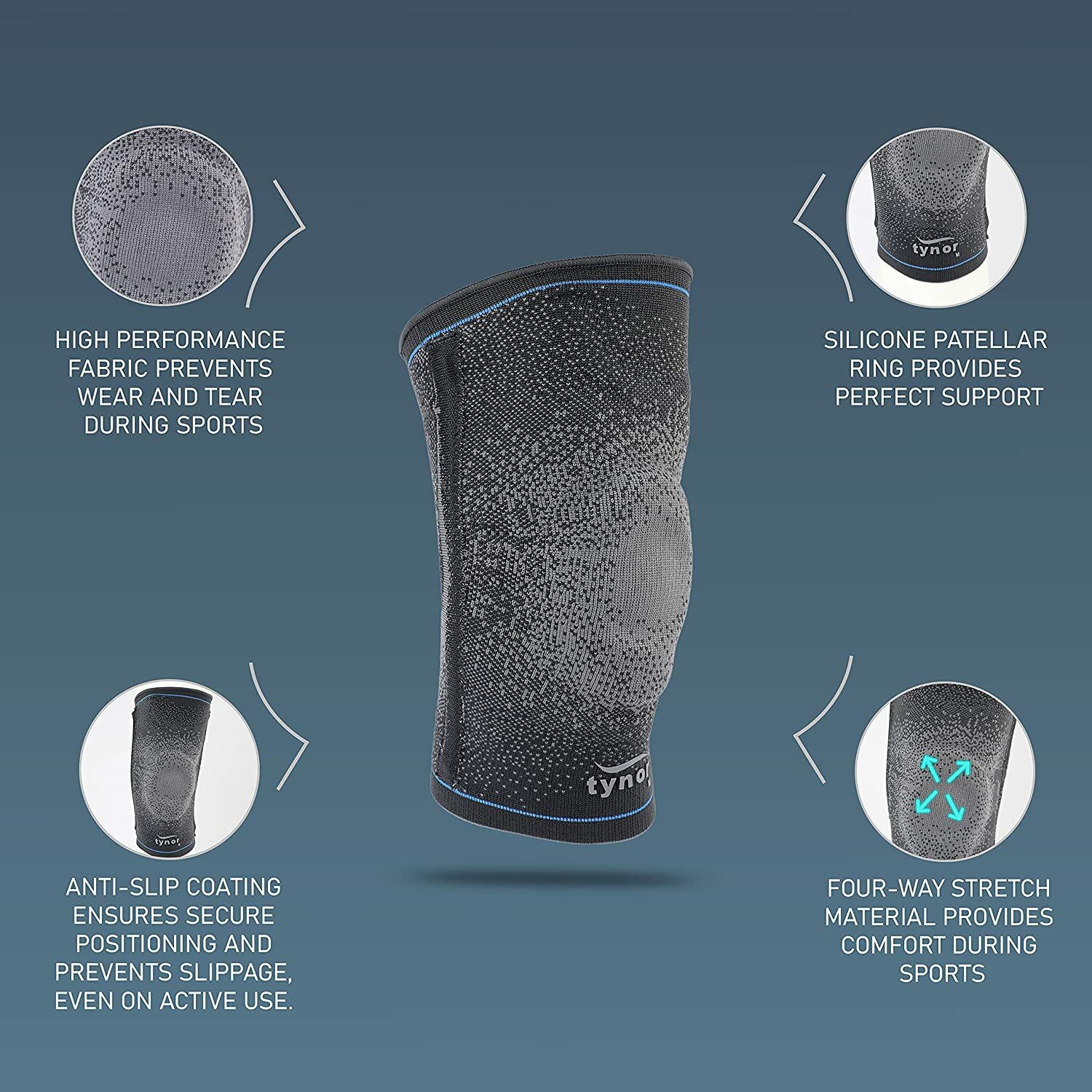 Tynor Knee Support Urbane, Grey, Medium, 1 Unit