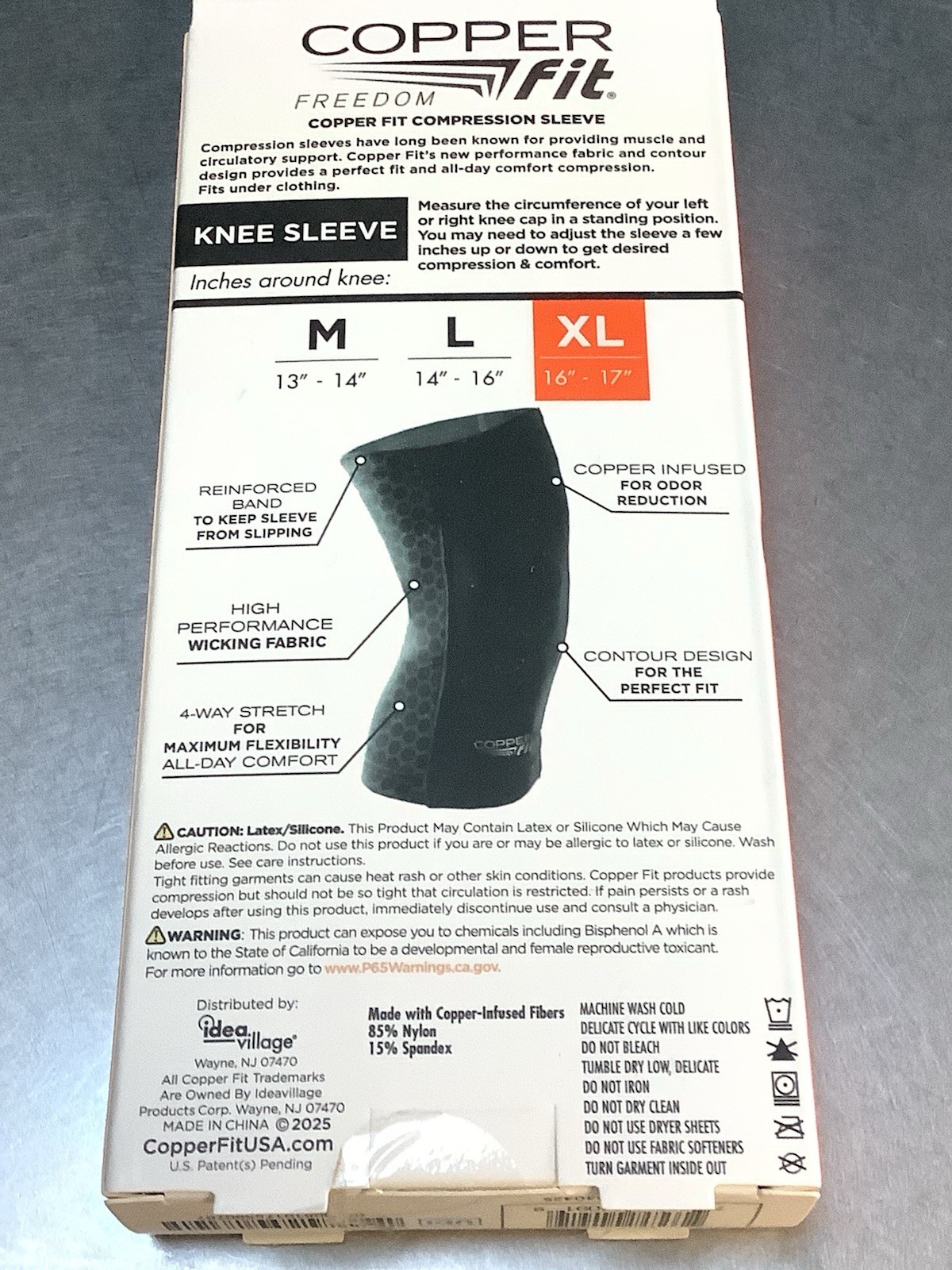 Copper Fit Freedom Copper Infused Compression Knee Sleeve – Size XL – Black