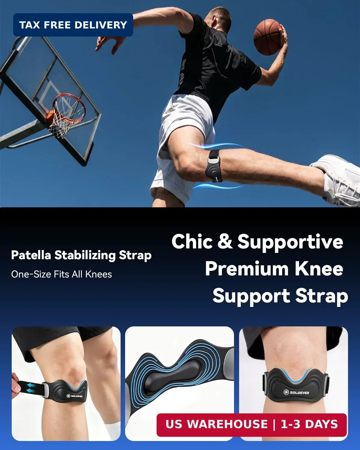 Patellar Tendon Support Strap, Patella Band for Running, Basketball, Hiking, Vol