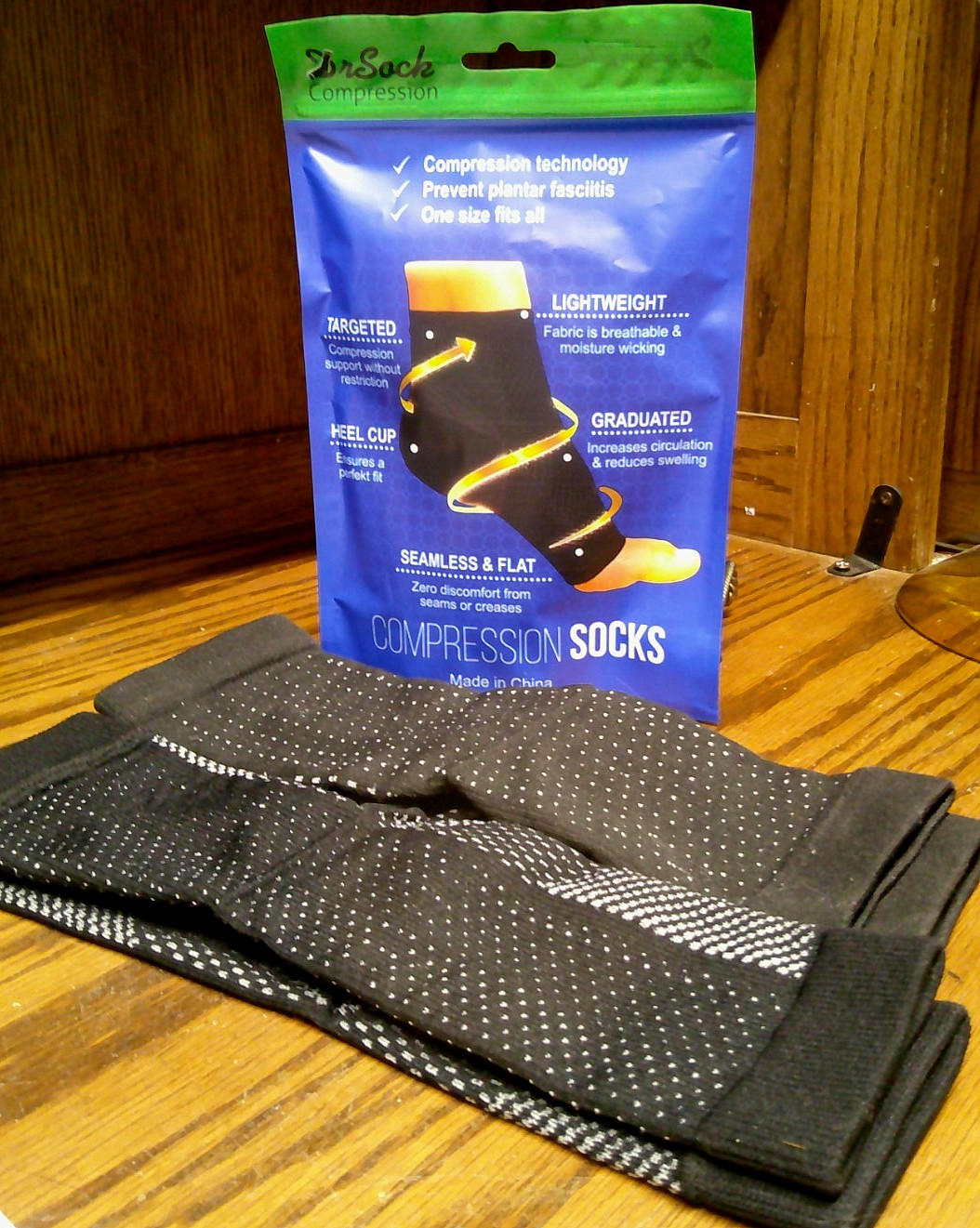 3x Plantar Fasciitis Open Toe Black Compression Socks- 1 Size-Lightweight 1075